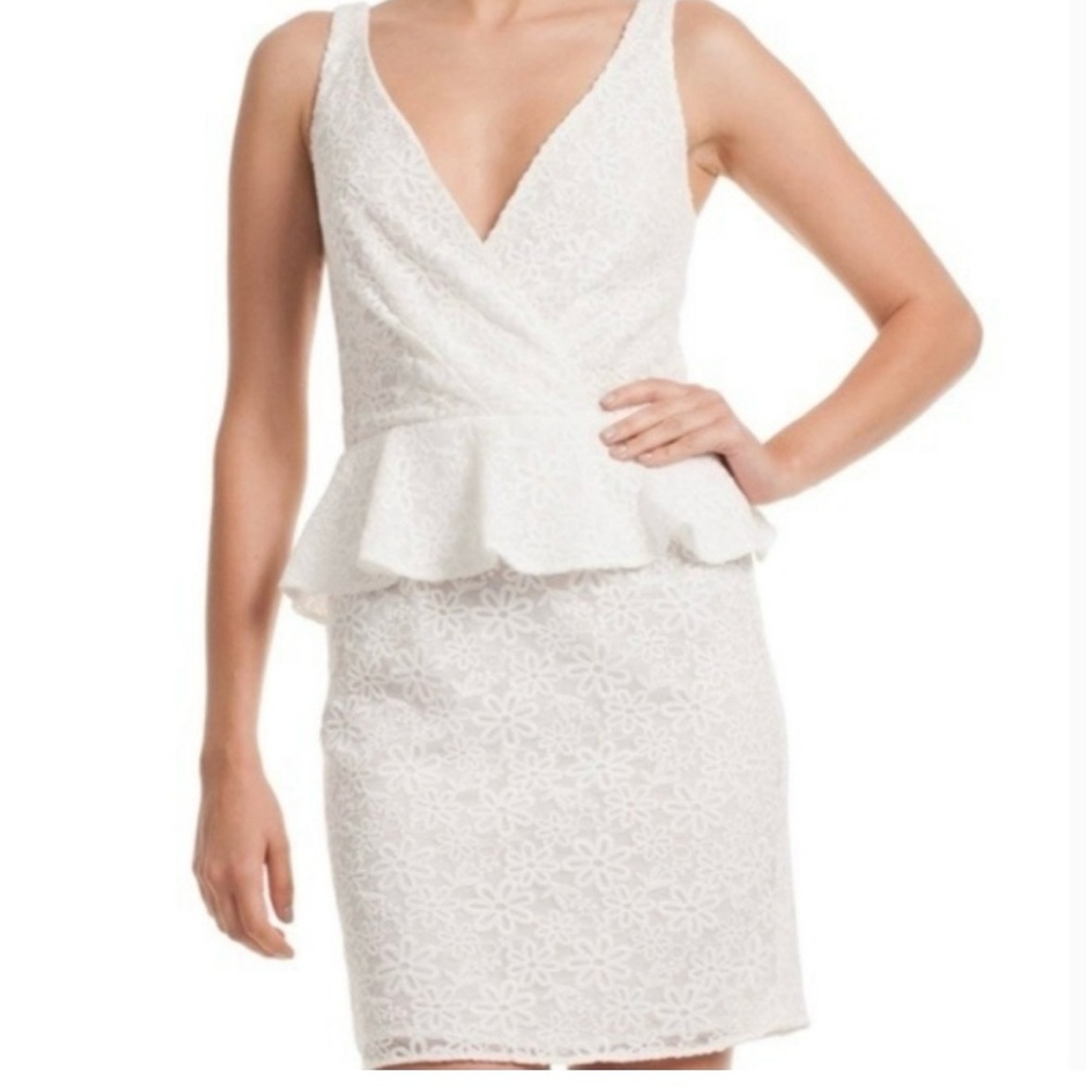 Trina Turk Peplum Lace White Mini Dress Size 8